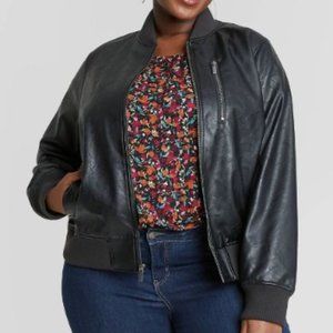Plus Size Faux Leather Bomber Jacket
